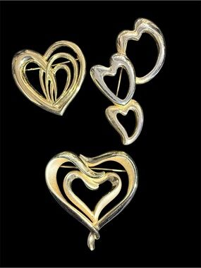 Gold Hearts  Trio Brooch and Pin Set - Elegant Women's Jewelry 3 brooches